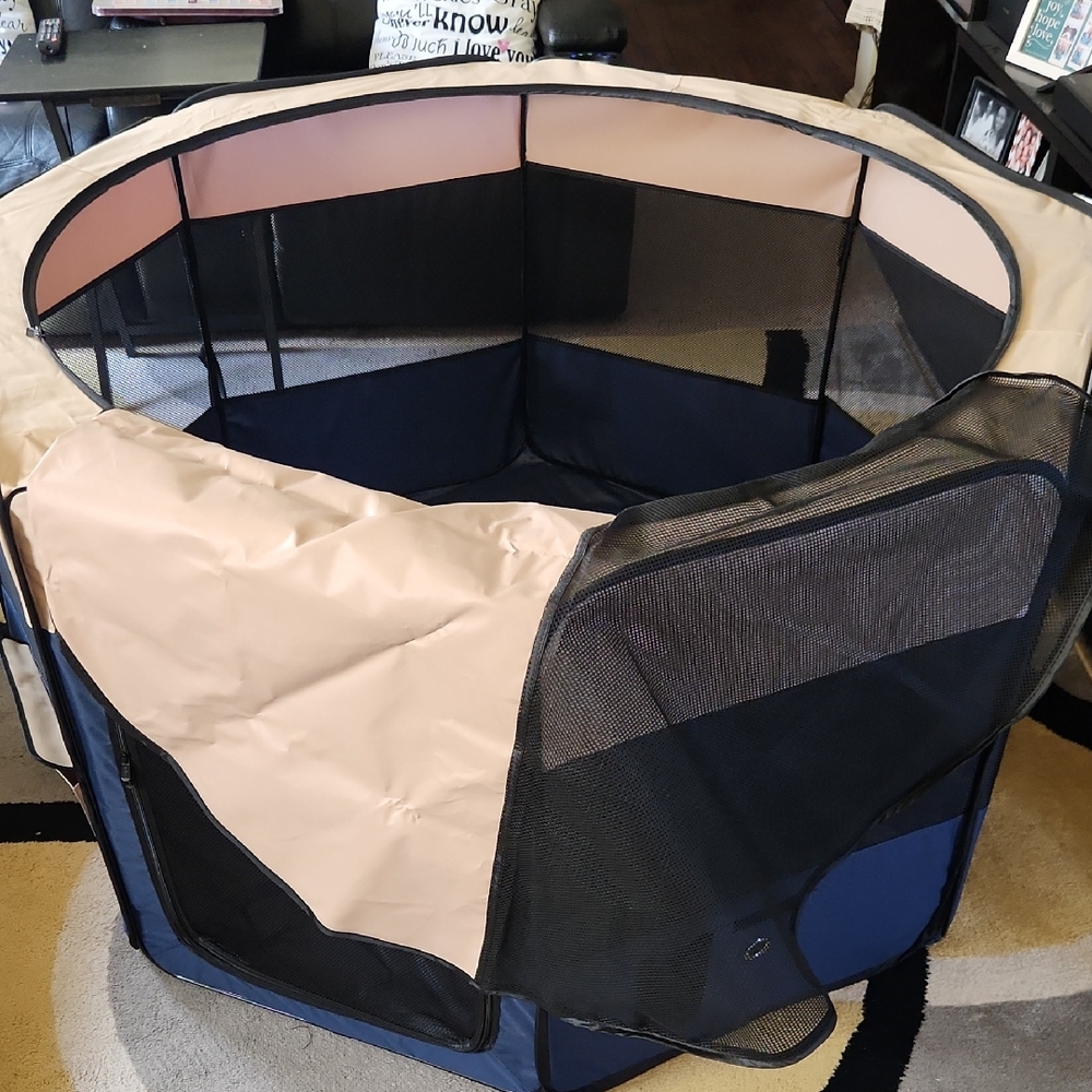 Portable Pet Playpen for Dogs - Black and Tan